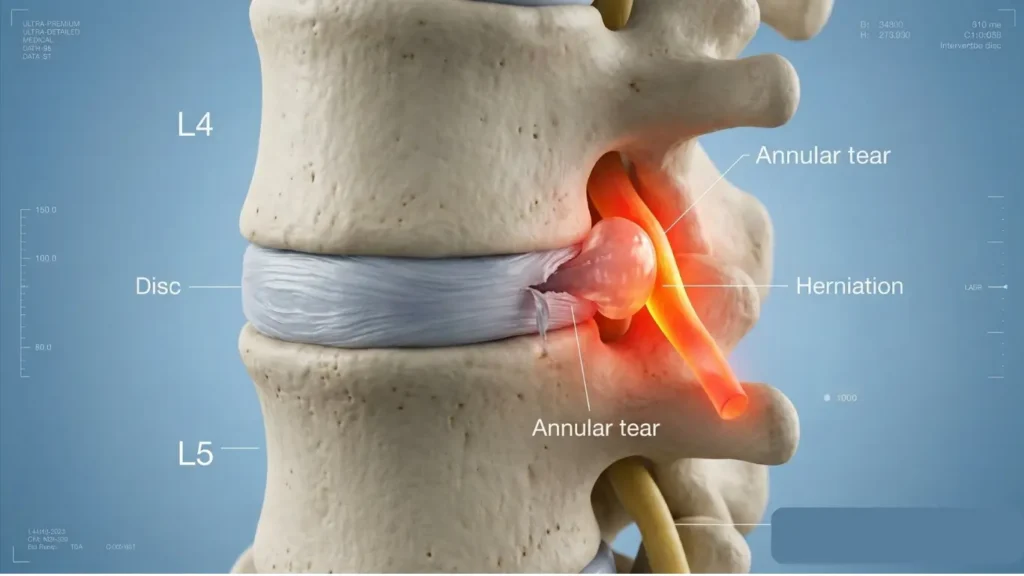 sneezing causing annular tear 