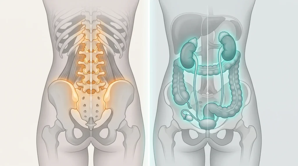 Anatomical comparison of spinal versus internal organ sources of lower right back pain in women.